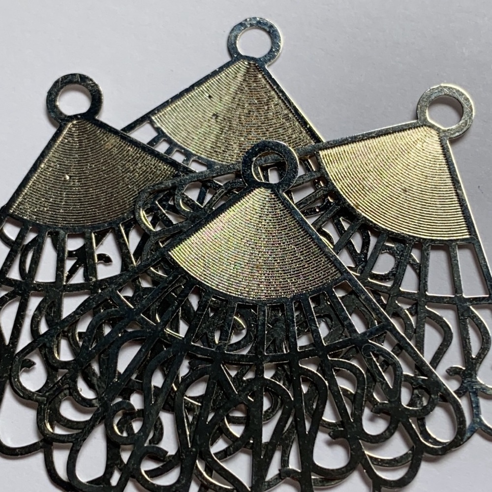 New! Laser Cut Silver Fan Earrings Thin Dangle - Picture 5 of 5